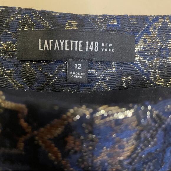 Lafayette 148 New York Navy and Gold Medallion Pant Size 12 - Picture 2 of 6